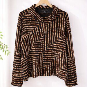 Becky & Bobby XL Black Zip Jacket Geometric Leopard Trim Stretch